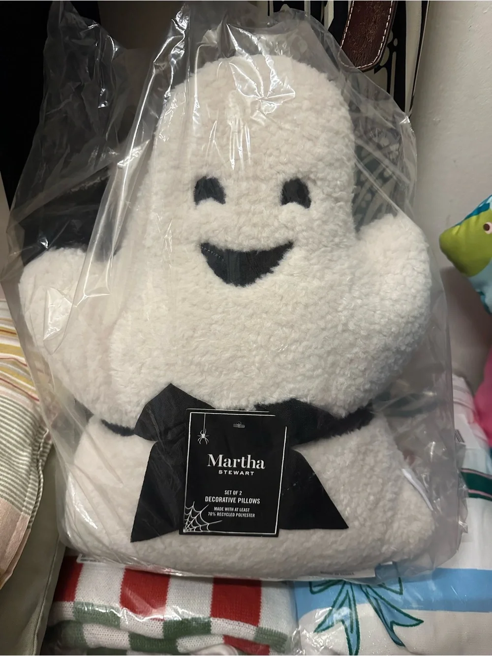 Martha Stewart Plush Sherpa Ghost Pillow Duo - with Black Accents